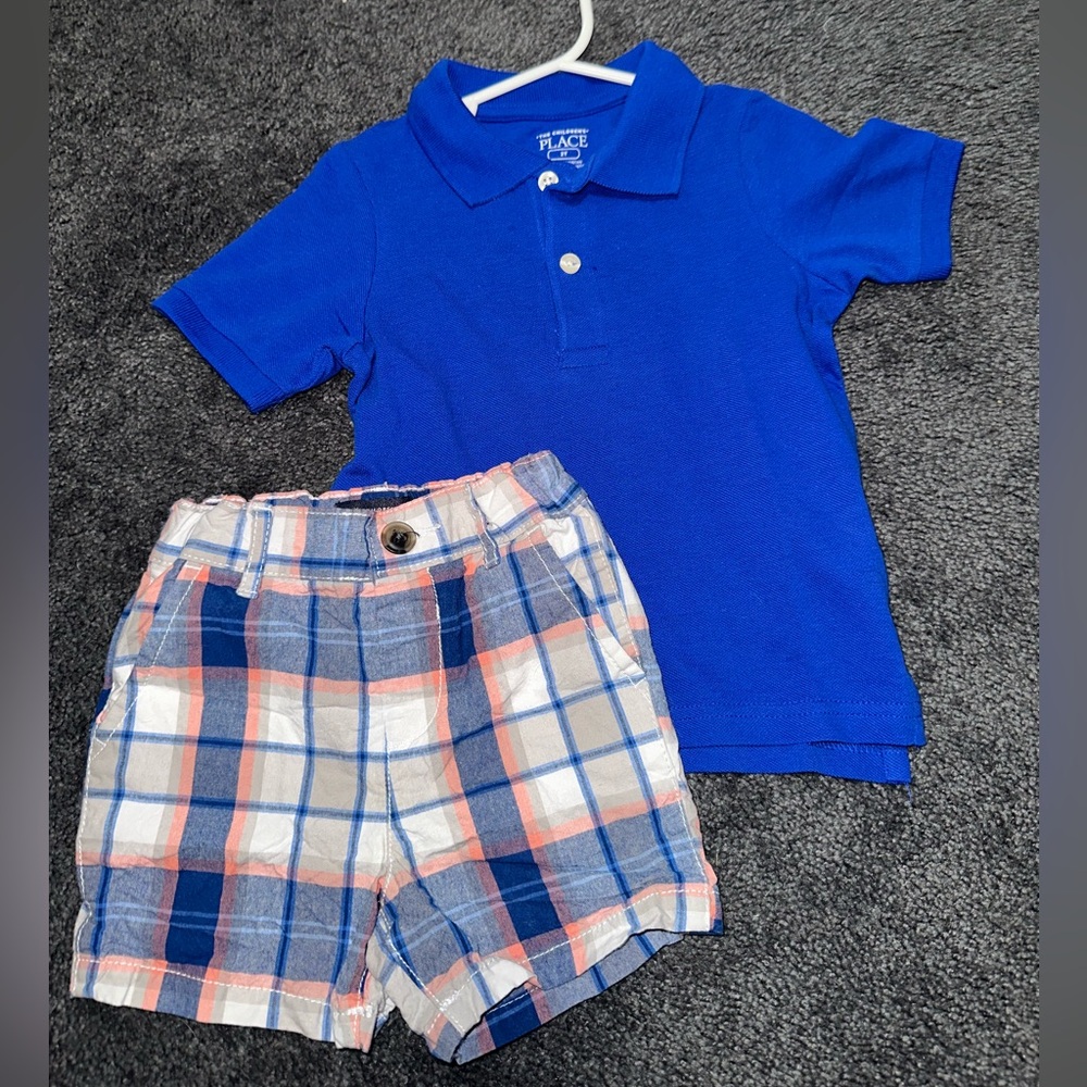 NWOT Toddler Collared Shirt with Matching Pink and Blue Plaid Shorts
